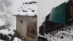 Neeti Valley village houses covered with snowfall